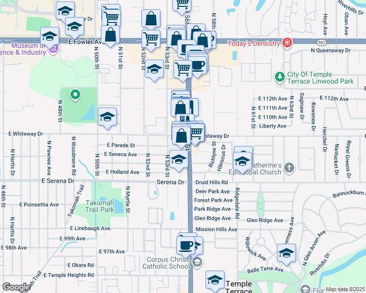 map of restaurants, bars, coffee shops, grocery stores, and more near 1403 North 56th Street in Tampa