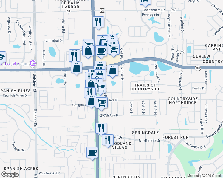 map of restaurants, bars, coffee shops, grocery stores, and more near 6932 300th Avenue North in Clearwater