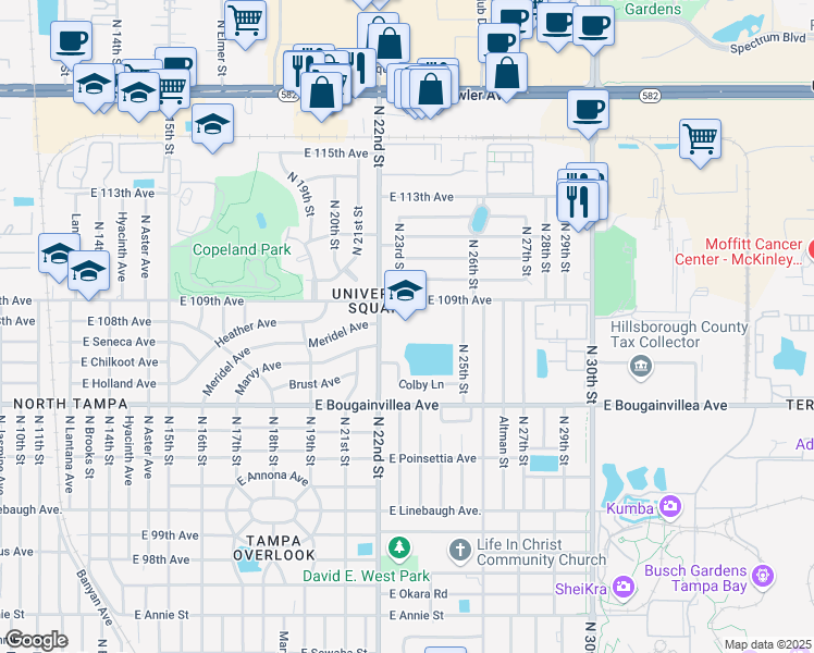 map of restaurants, bars, coffee shops, grocery stores, and more near in Tampa