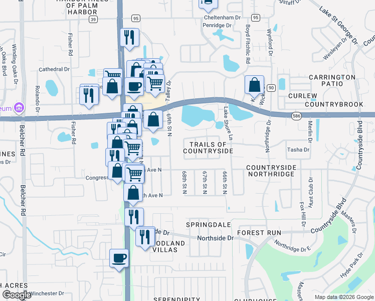map of restaurants, bars, coffee shops, grocery stores, and more near 3450 Beech Trail in Clearwater