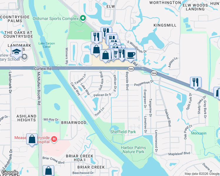 map of restaurants, bars, coffee shops, grocery stores, and more near 170 Manta Circle in Oldsmar