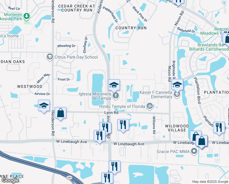 map of restaurants, bars, coffee shops, grocery stores, and more near 10926 Arbor Ridge Drive in Tampa