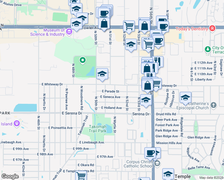 map of restaurants, bars, coffee shops, grocery stores, and more near 5103 Whiteway Drive in Tampa