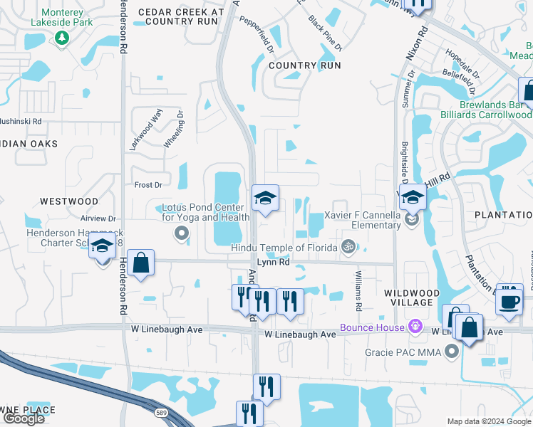 map of restaurants, bars, coffee shops, grocery stores, and more near 10926 Arbor Ridge Drive in Tampa