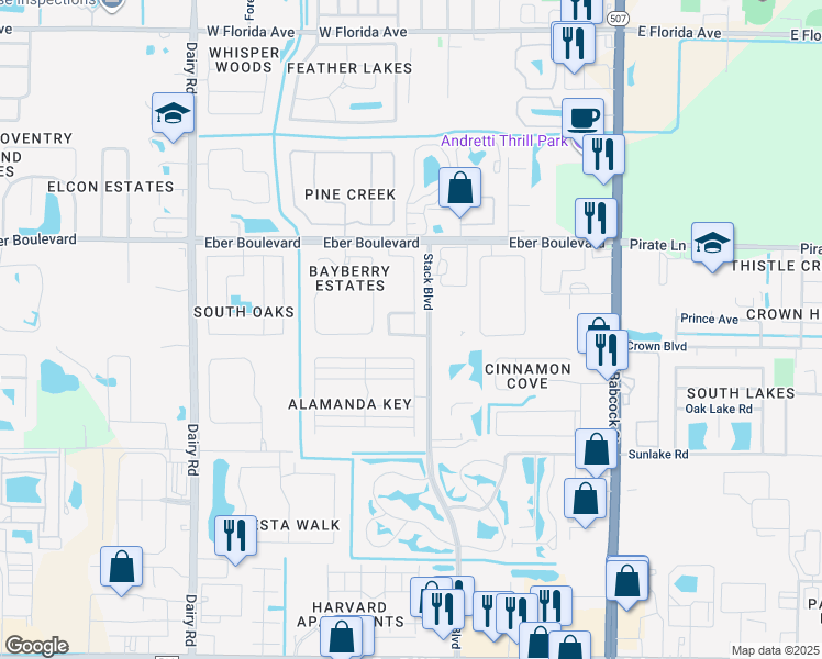map of restaurants, bars, coffee shops, grocery stores, and more near 492 Melanie Circle in Melbourne
