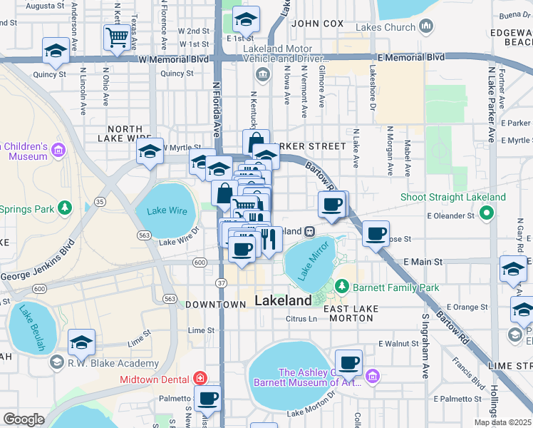 map of restaurants, bars, coffee shops, grocery stores, and more near in Lakeland