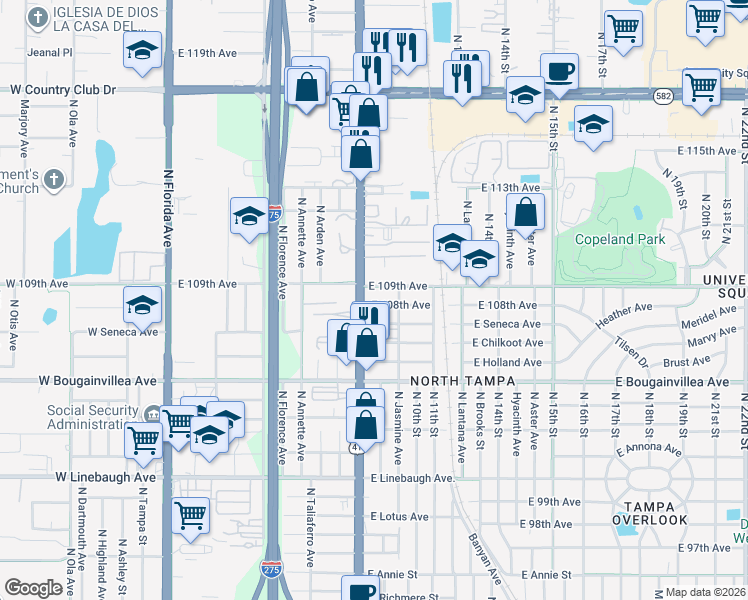 map of restaurants, bars, coffee shops, grocery stores, and more near in Tampa