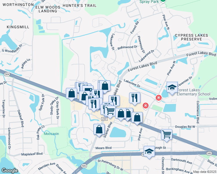 map of restaurants, bars, coffee shops, grocery stores, and more near 100 Edgewood Court in Oldsmar