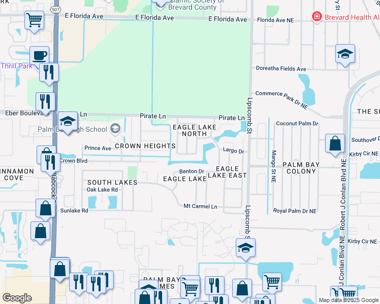 map of restaurants, bars, coffee shops, grocery stores, and more near 4181 Aiken Lane in Melbourne