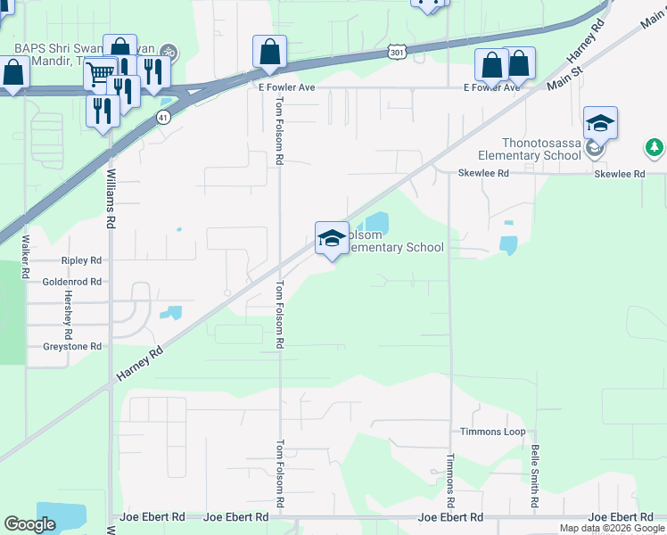map of restaurants, bars, coffee shops, grocery stores, and more near 9855 Harney Road in Thonotosassa