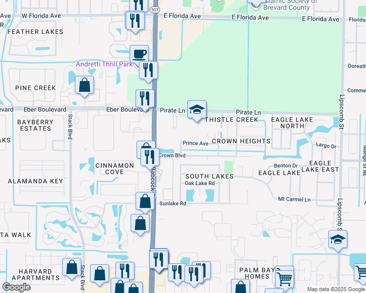 map of restaurants, bars, coffee shops, grocery stores, and more near 101 Prince Avenue in Melbourne