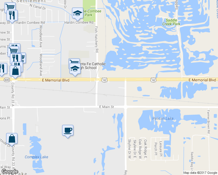 map of restaurants, bars, coffee shops, grocery stores, and more near 3345 U.S. 92 in Lakeland