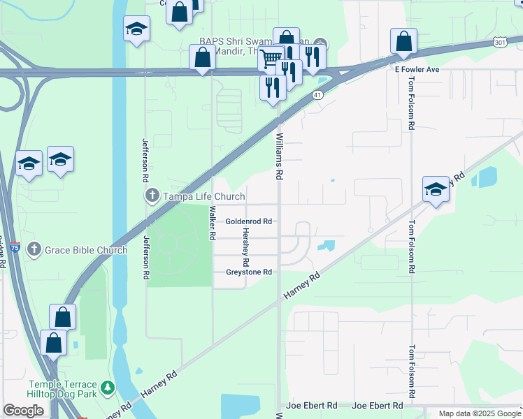 map of restaurants, bars, coffee shops, grocery stores, and more near 9409 Ripley Road in Thonotosassa