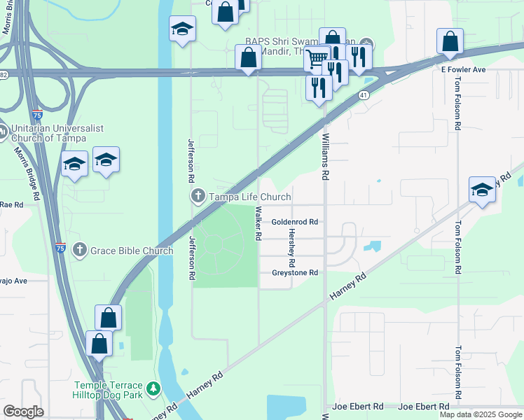 map of restaurants, bars, coffee shops, grocery stores, and more near 9301 Ripley Road in Thonotosassa