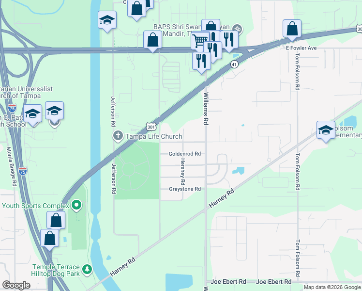 map of restaurants, bars, coffee shops, grocery stores, and more near 9319 Ripley Road in Thonotosassa