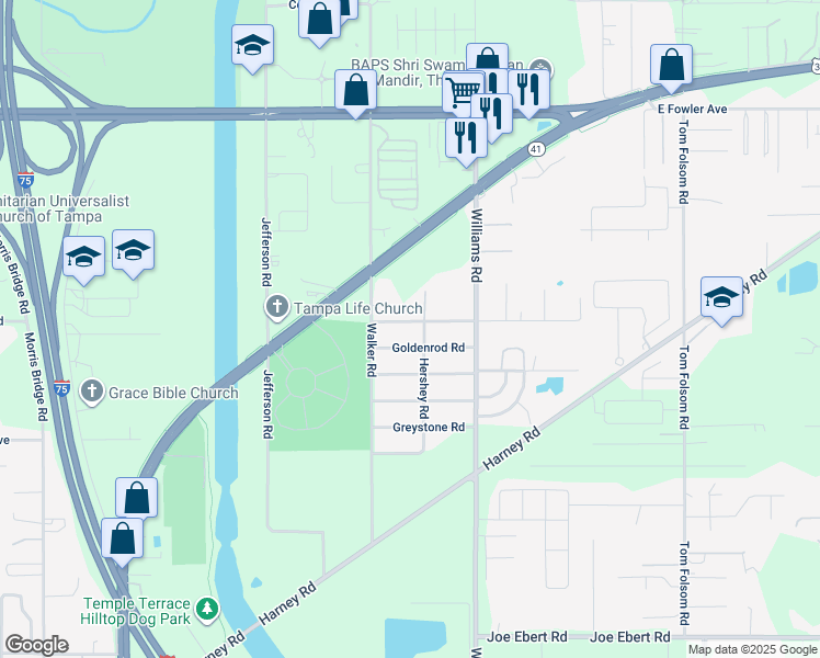 map of restaurants, bars, coffee shops, grocery stores, and more near 9319 Ripley Road in Thonotosassa