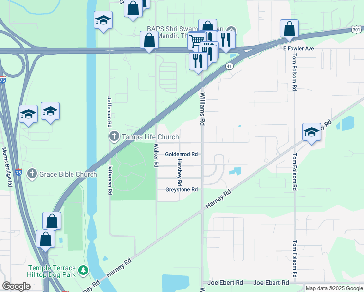 map of restaurants, bars, coffee shops, grocery stores, and more near 9409 Ripley Road in Thonotosassa