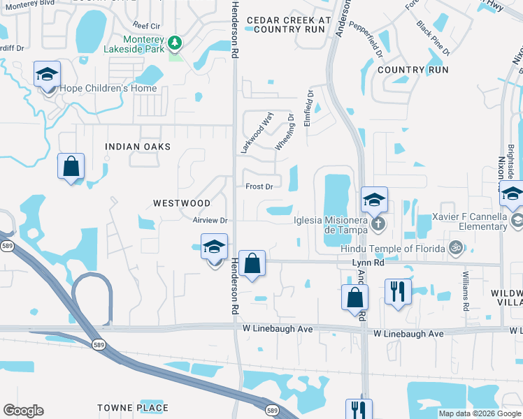 map of restaurants, bars, coffee shops, grocery stores, and more near 10913 Tail Feather Court in Tampa