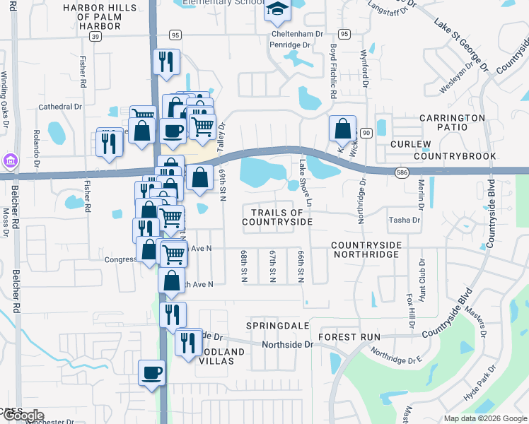 map of restaurants, bars, coffee shops, grocery stores, and more near 3450 Beech Trail in Clearwater