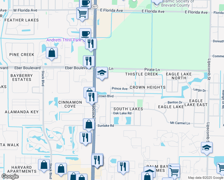 map of restaurants, bars, coffee shops, grocery stores, and more near 101 Prince Avenue in Melbourne