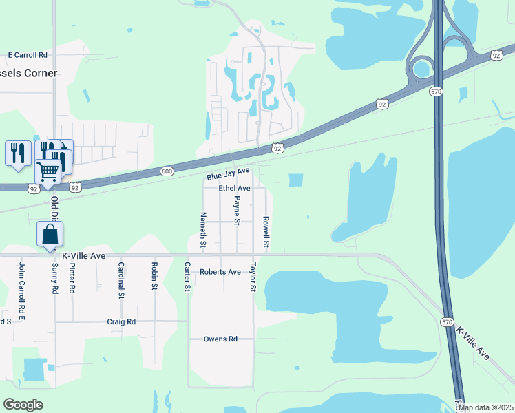 map of restaurants, bars, coffee shops, grocery stores, and more near 1225 Taylor Street in Auburndale