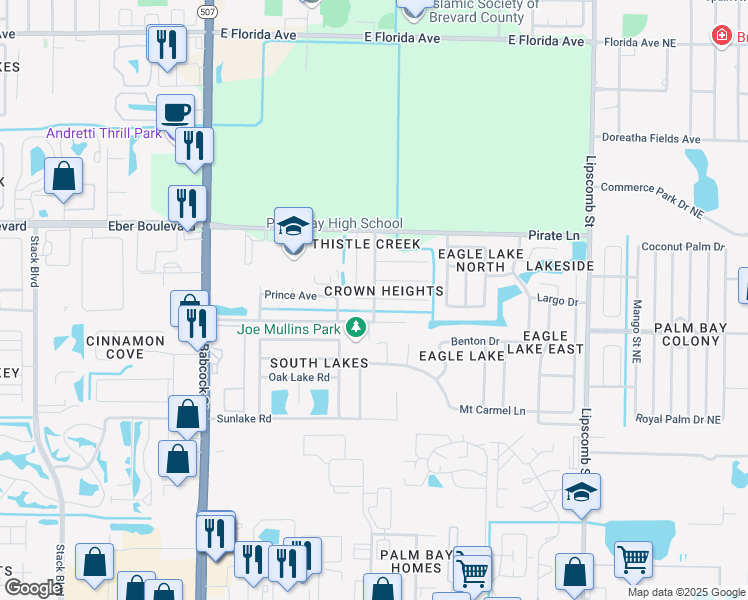 map of restaurants, bars, coffee shops, grocery stores, and more near 4199 Knight Avenue in Melbourne