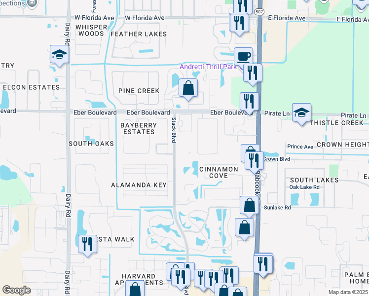 map of restaurants, bars, coffee shops, grocery stores, and more near 4075-4203 Stack Boulevard in Melbourne