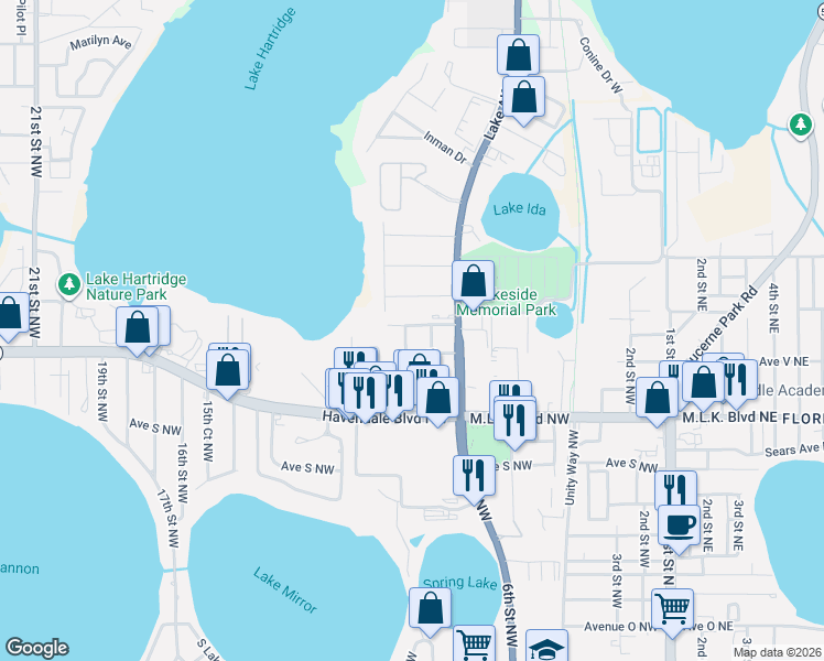 map of restaurants, bars, coffee shops, grocery stores, and more near 2221 9th Street Northwest in Winter Haven