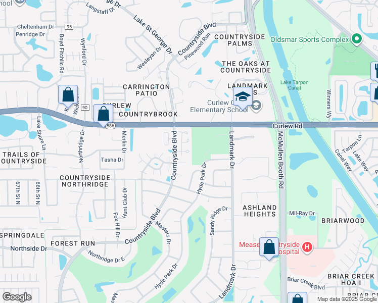 map of restaurants, bars, coffee shops, grocery stores, and more near 3455 Countryside Boulevard in Clearwater