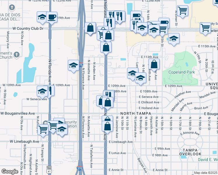 map of restaurants, bars, coffee shops, grocery stores, and more near in Tampa