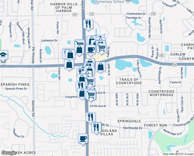 map of restaurants, bars, coffee shops, grocery stores, and more near 29969 70th Street North in Clearwater