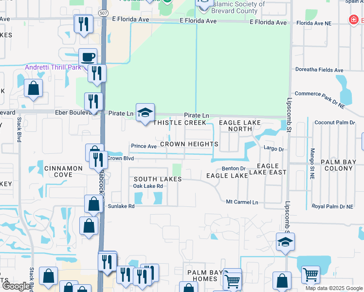 map of restaurants, bars, coffee shops, grocery stores, and more near 4112 Knight Avenue in Melbourne