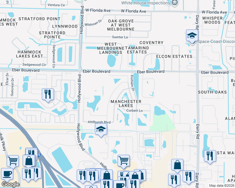 map of restaurants, bars, coffee shops, grocery stores, and more near 1508 Attilburgh Boulevard in Melbourne