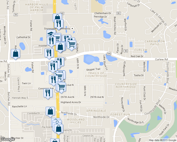 map of restaurants, bars, coffee shops, grocery stores, and more near 3450 Beech Trail in Clearwater