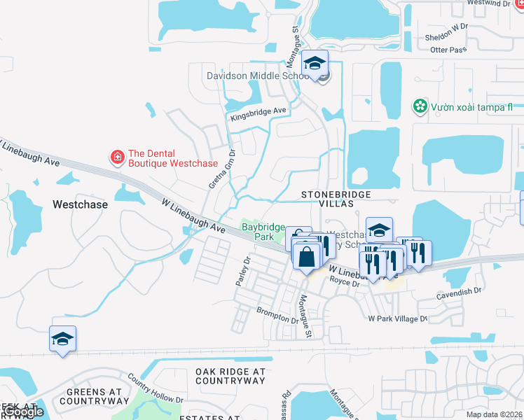 map of restaurants, bars, coffee shops, grocery stores, and more near 10009 Bridgeton Drive in Tampa