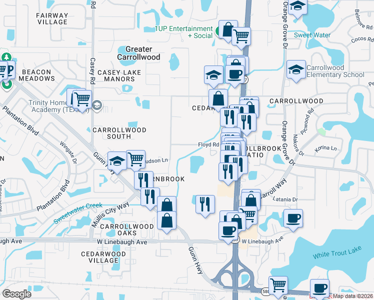 map of restaurants, bars, coffee shops, grocery stores, and more near 3902 Floyd Road in Tampa