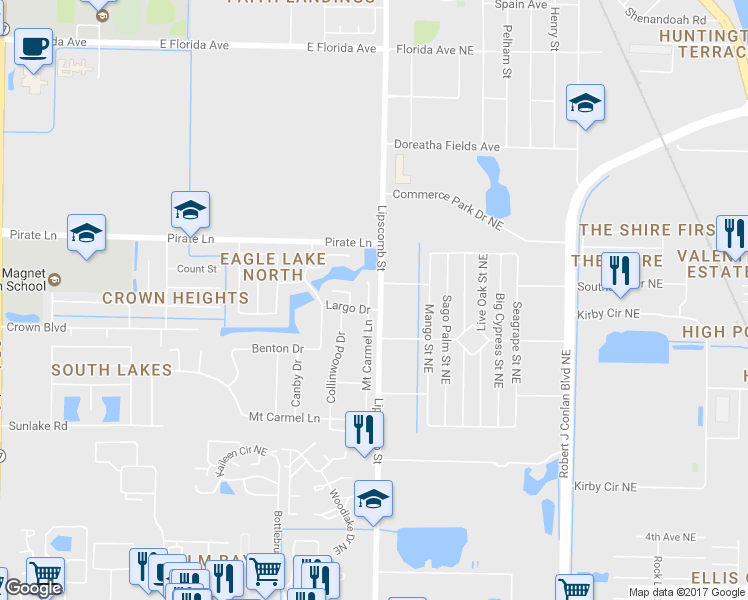 map of restaurants, bars, coffee shops, grocery stores, and more near 4181 Bahama Avenue in Melbourne