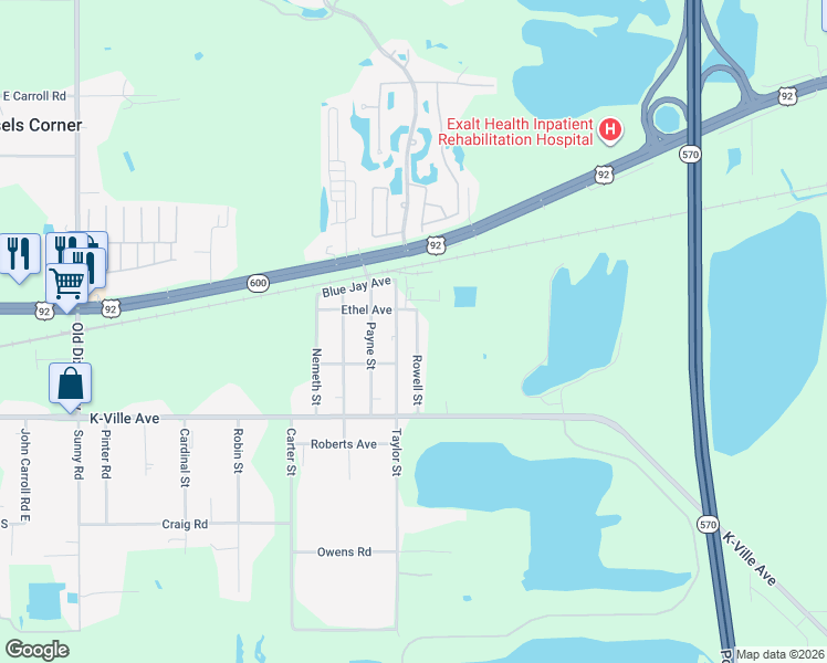 map of restaurants, bars, coffee shops, grocery stores, and more near 1225 Taylor Street in Auburndale