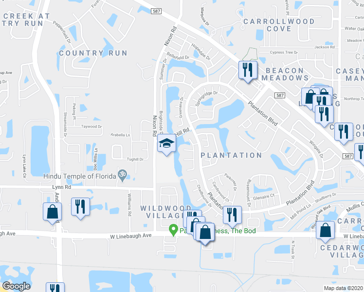 map of restaurants, bars, coffee shops, grocery stores, and more near 5111 Stonehaven Court in Tampa