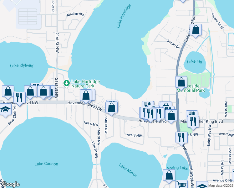 map of restaurants, bars, coffee shops, grocery stores, and more near 2212 Port in Winter Haven
