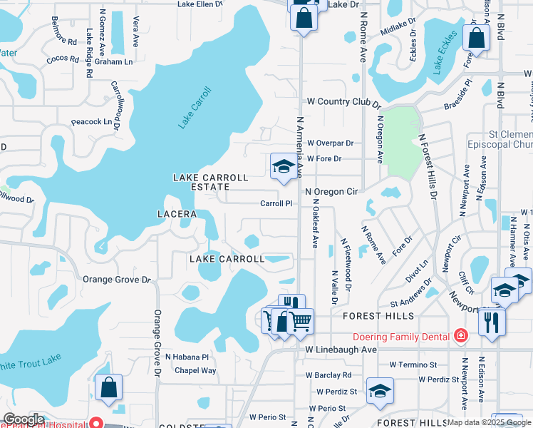 map of restaurants, bars, coffee shops, grocery stores, and more near 2117 Branch Hill Street in Tampa