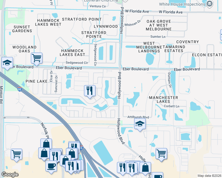 map of restaurants, bars, coffee shops, grocery stores, and more near Seagate Drive in Melbourne