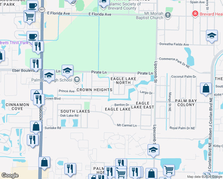 map of restaurants, bars, coffee shops, grocery stores, and more near 4150 Millicent Circle in Melbourne