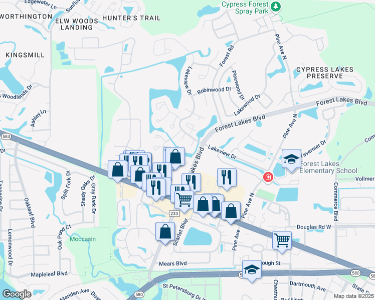 map of restaurants, bars, coffee shops, grocery stores, and more near 100 Edgewood Court in Oldsmar