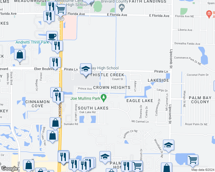 map of restaurants, bars, coffee shops, grocery stores, and more near 4104 Knight Avenue in Melbourne