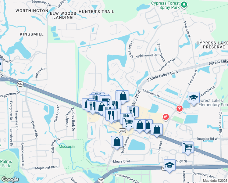 map of restaurants, bars, coffee shops, grocery stores, and more near 133 Sabal Court in Oldsmar