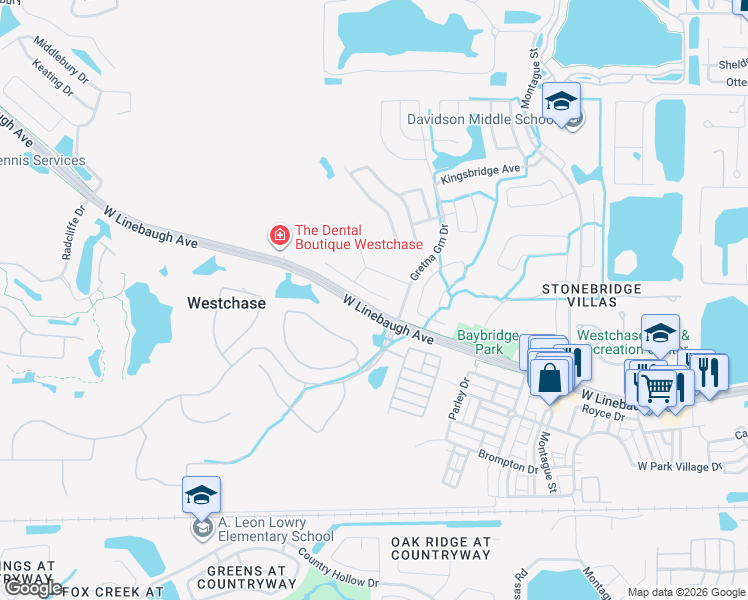map of restaurants, bars, coffee shops, grocery stores, and more near 10510 Rochester Way in Tampa