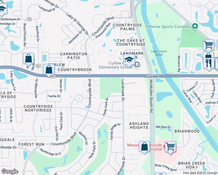 map of restaurants, bars, coffee shops, grocery stores, and more near 3450 Landmark Drive in Clearwater