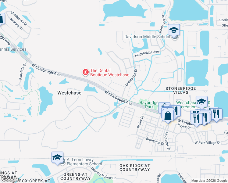 map of restaurants, bars, coffee shops, grocery stores, and more near 10510 Rochester Way in Tampa