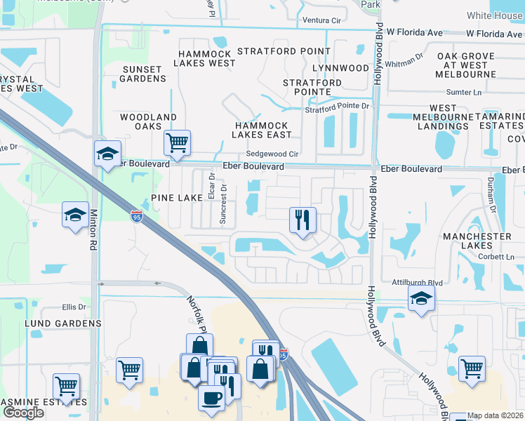 map of restaurants, bars, coffee shops, grocery stores, and more near 3566-3598 Bobwhite Ct in Melbourne